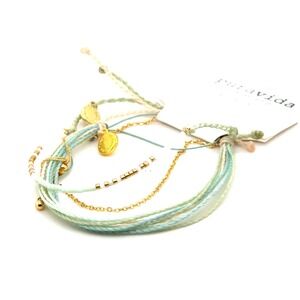 Pura Vida Bracelet Stack Mint Green Gold Chain Beaded Boho Coastal Jewelry Set